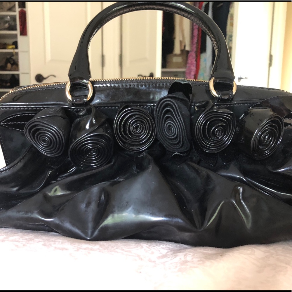 Valentino black patent leather rose satchel